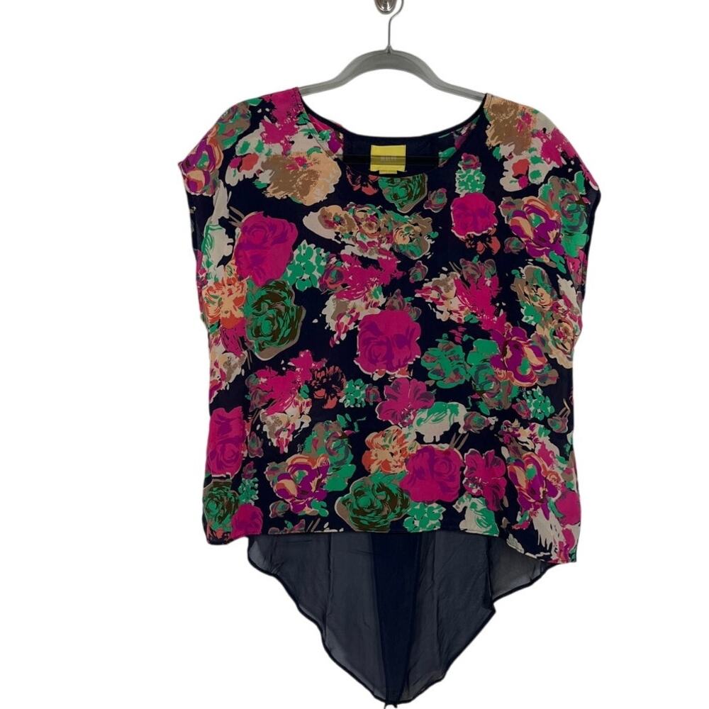 Anthropologie Maeve Silk Floral Multicolor Short Sleeve Blouse Size 6 Boho Work
